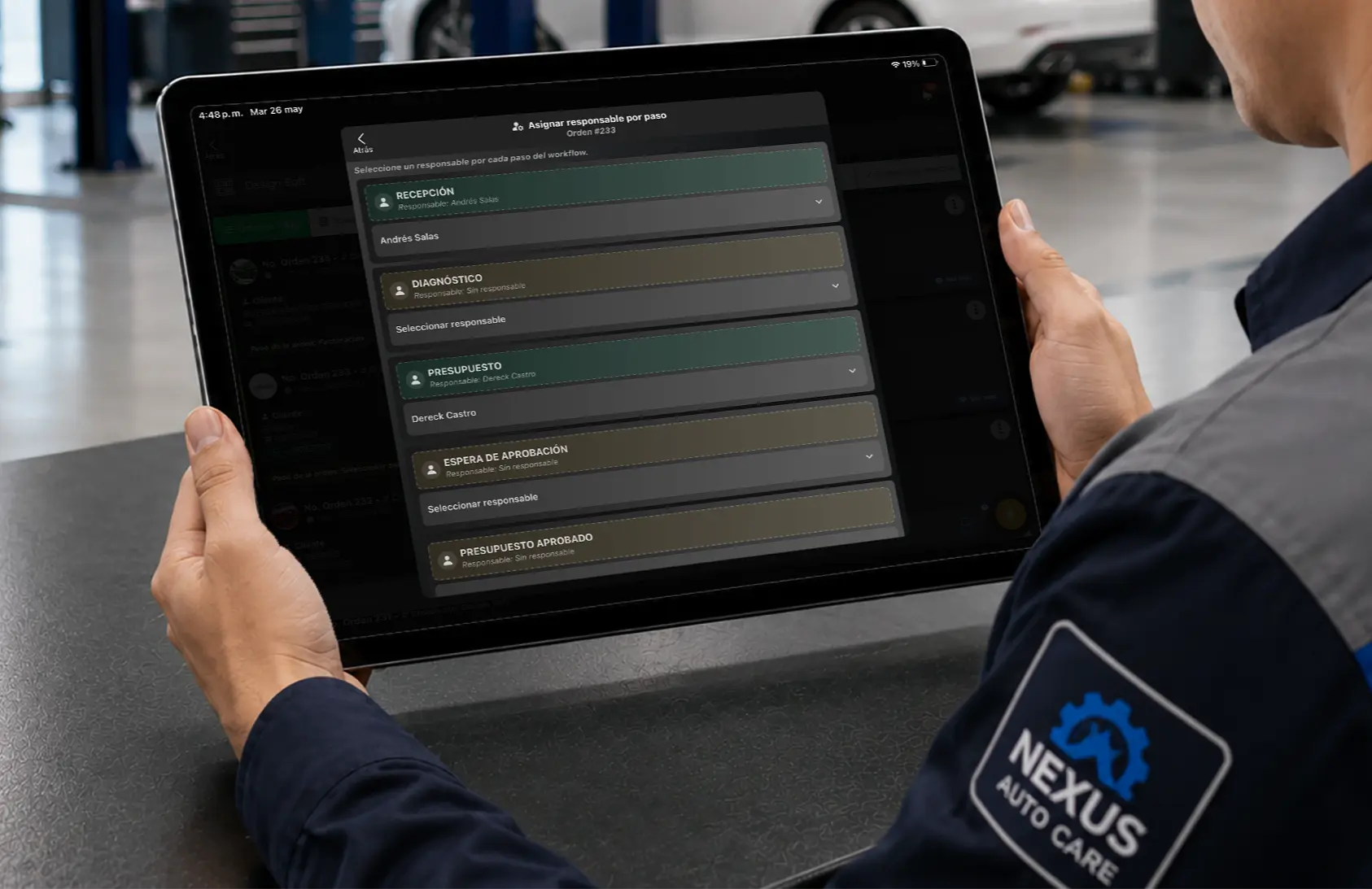 Asignación de mecánico responsable en software para talleres mecánicos