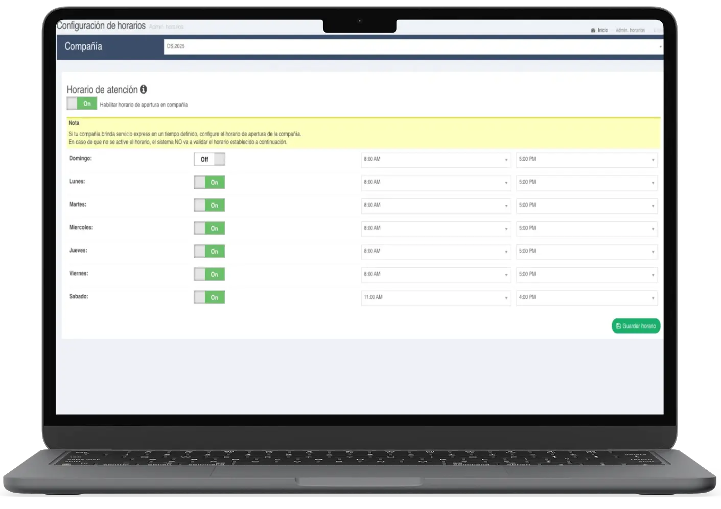 Panel de administración de horarios y SEO para tienda en línea de Taller Alpha
