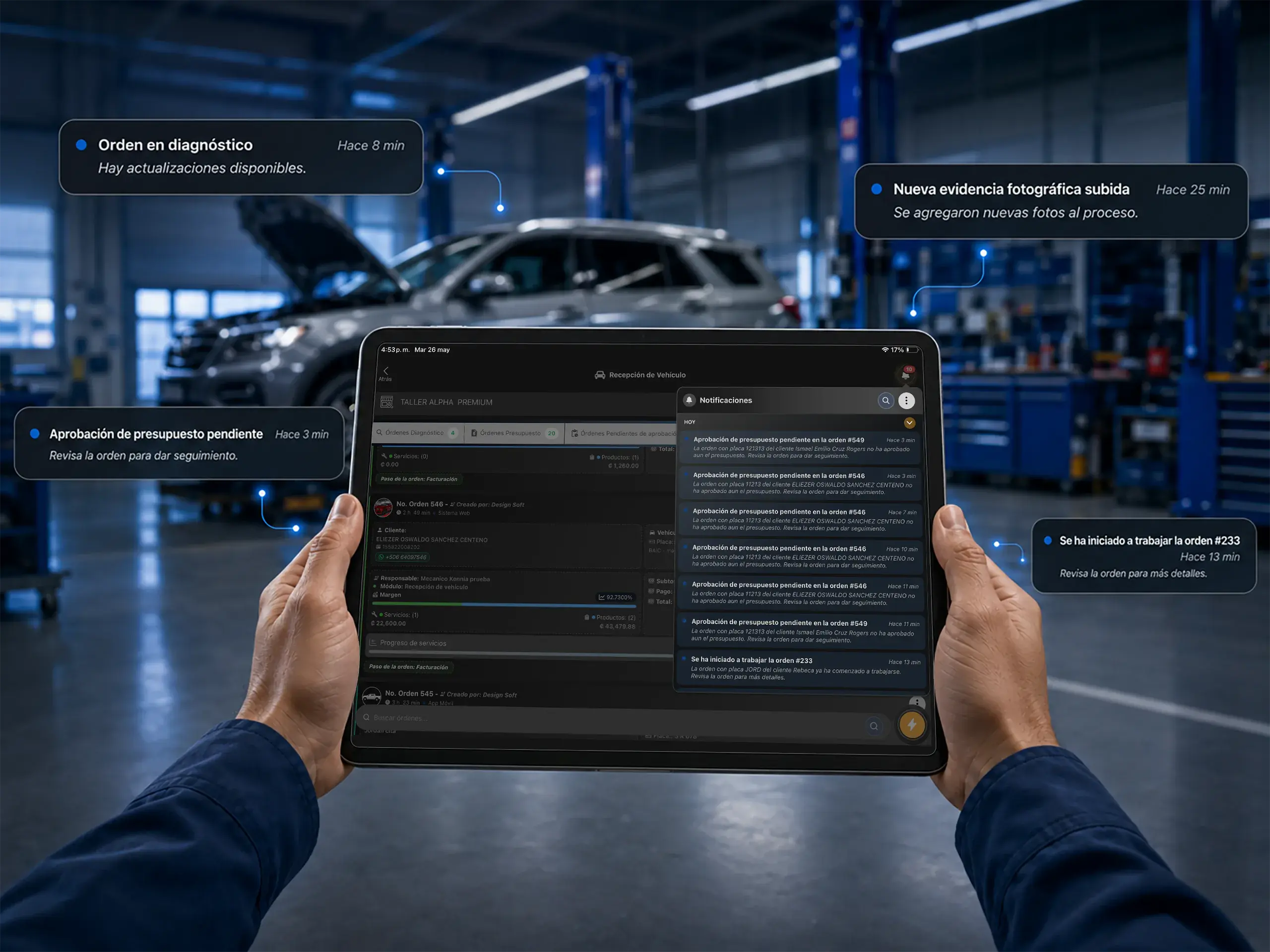 Centro de notificaciones del software para taller automotriz
