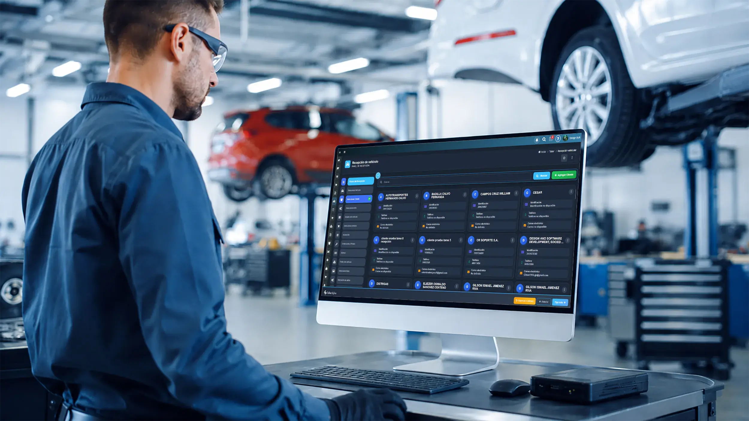 Selección y creación de clientes en el software de taller