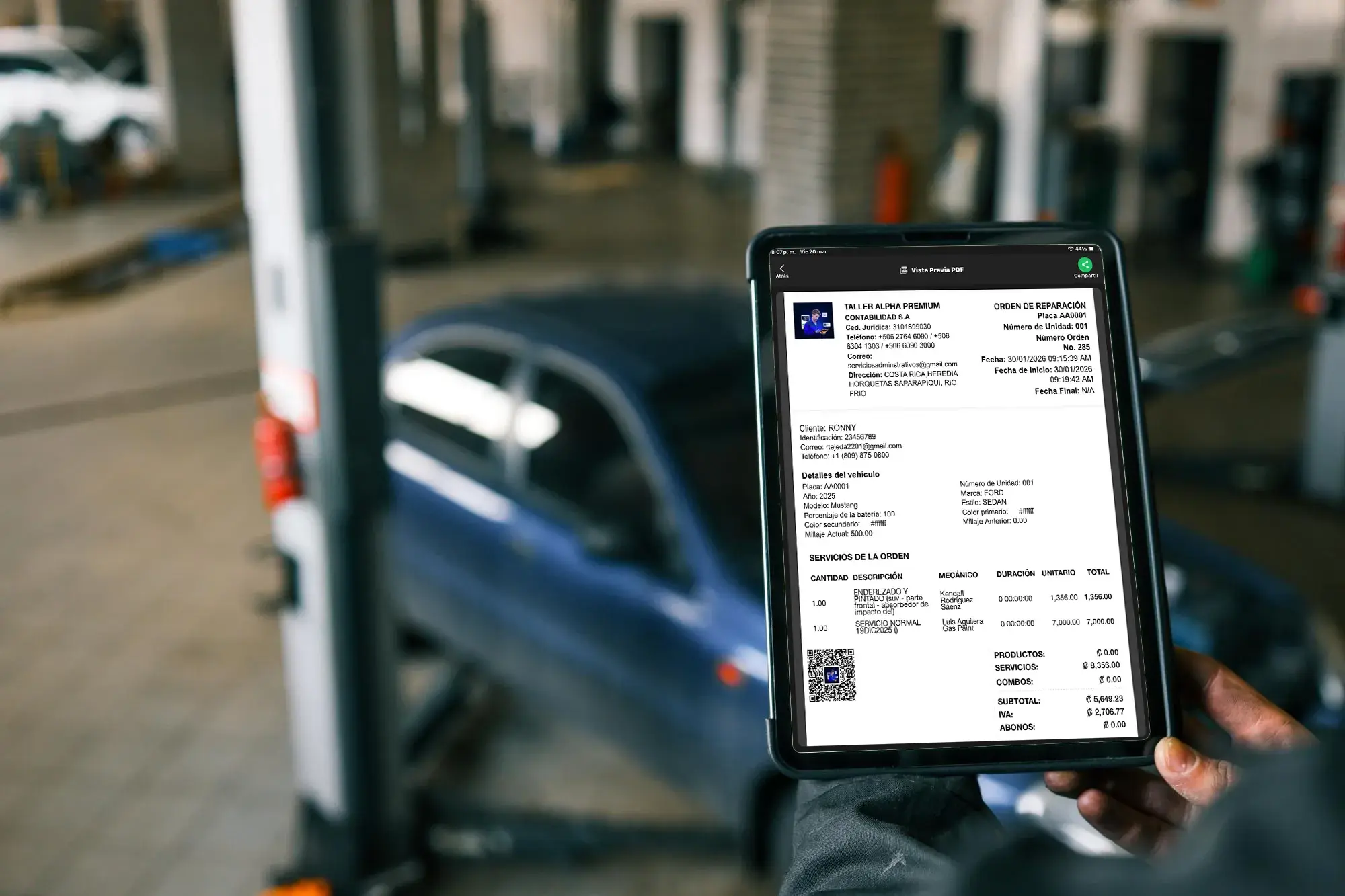 Reporte PDF de servicios realizados y repuestos instalados para clientes de talleres mecánicos