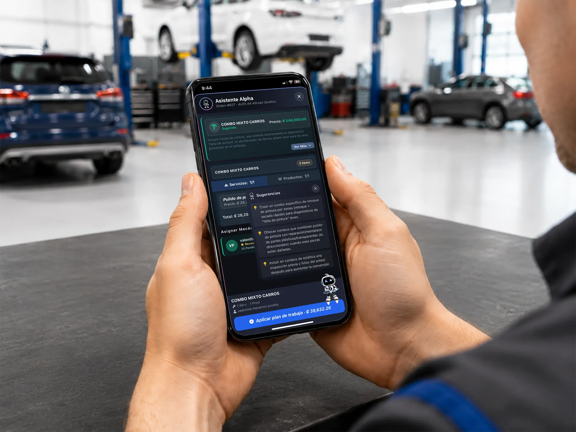 Sugerencia automática de servicios y combos en Taller Alpha