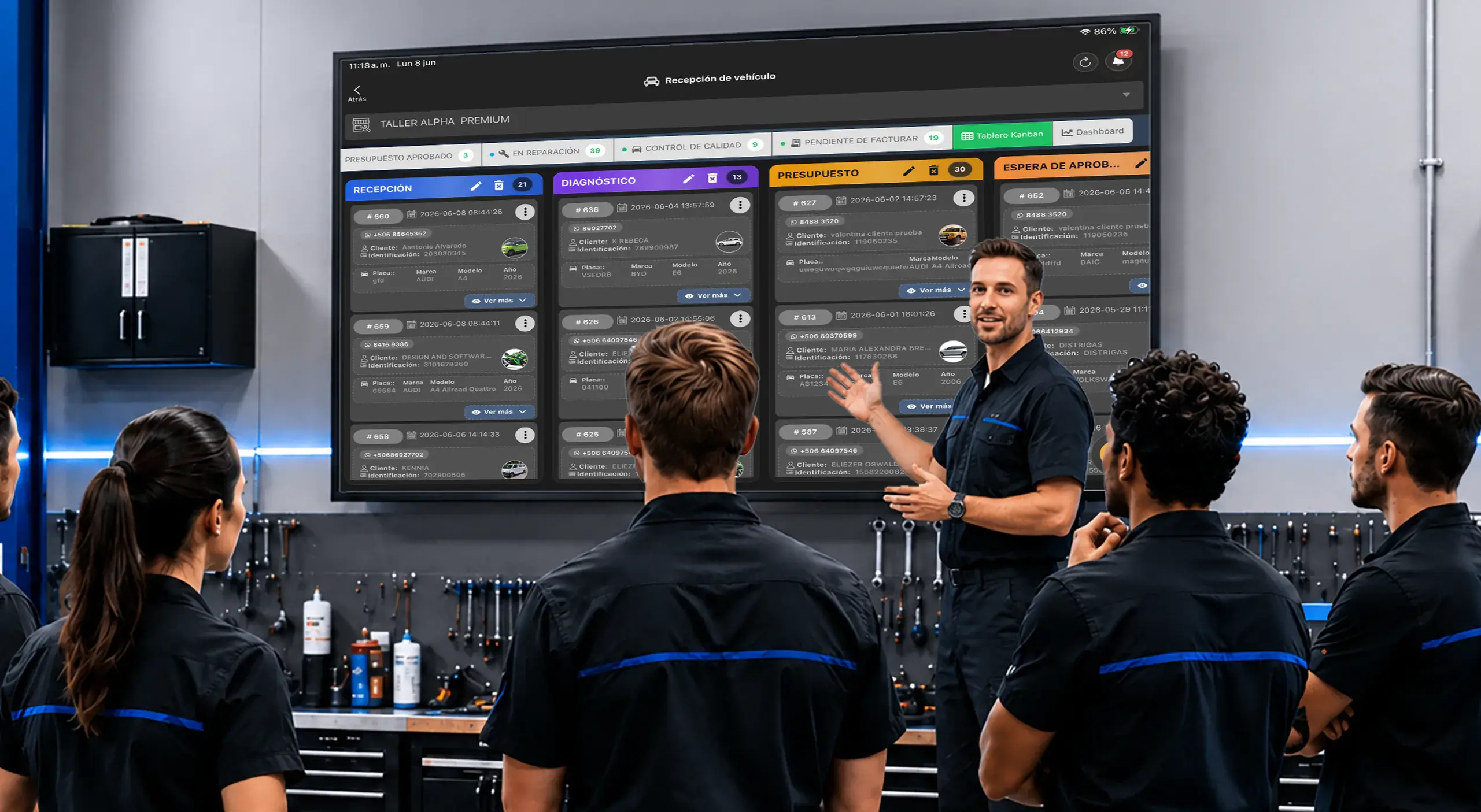 Tablero Kanban de control operativo para taller mecánico