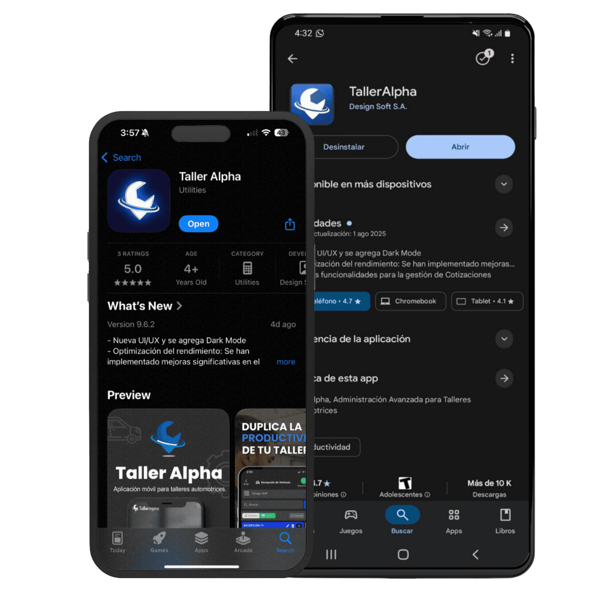 Aplicación de TallerAlpha en celular y computadora