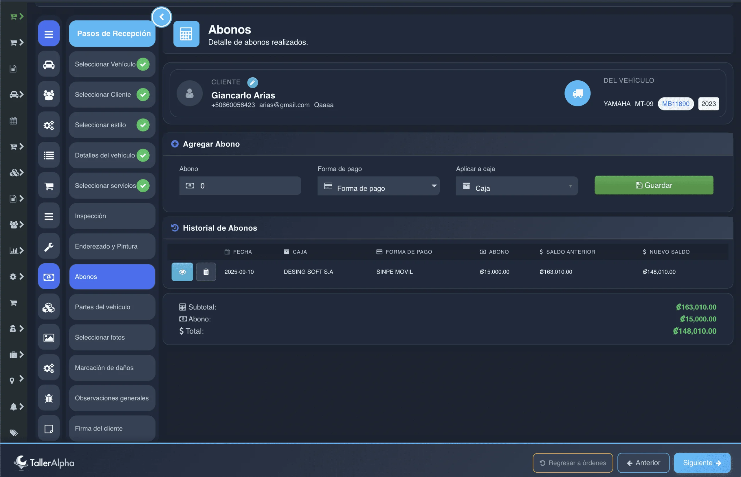 Paso 10: Confirmar el abono registrado en el sistema