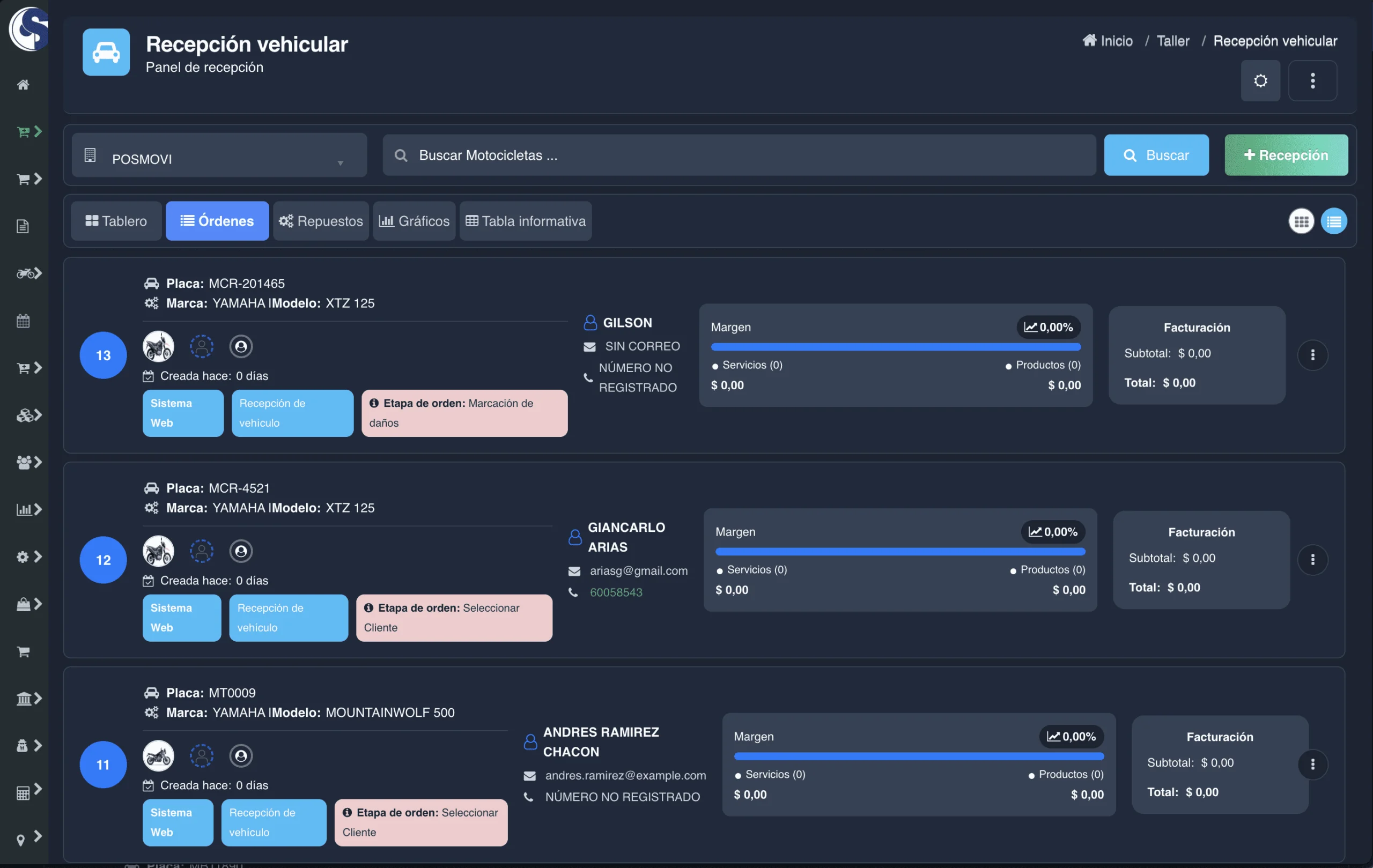 Paso 1: Iniciar la creación de una nueva recepción de moto