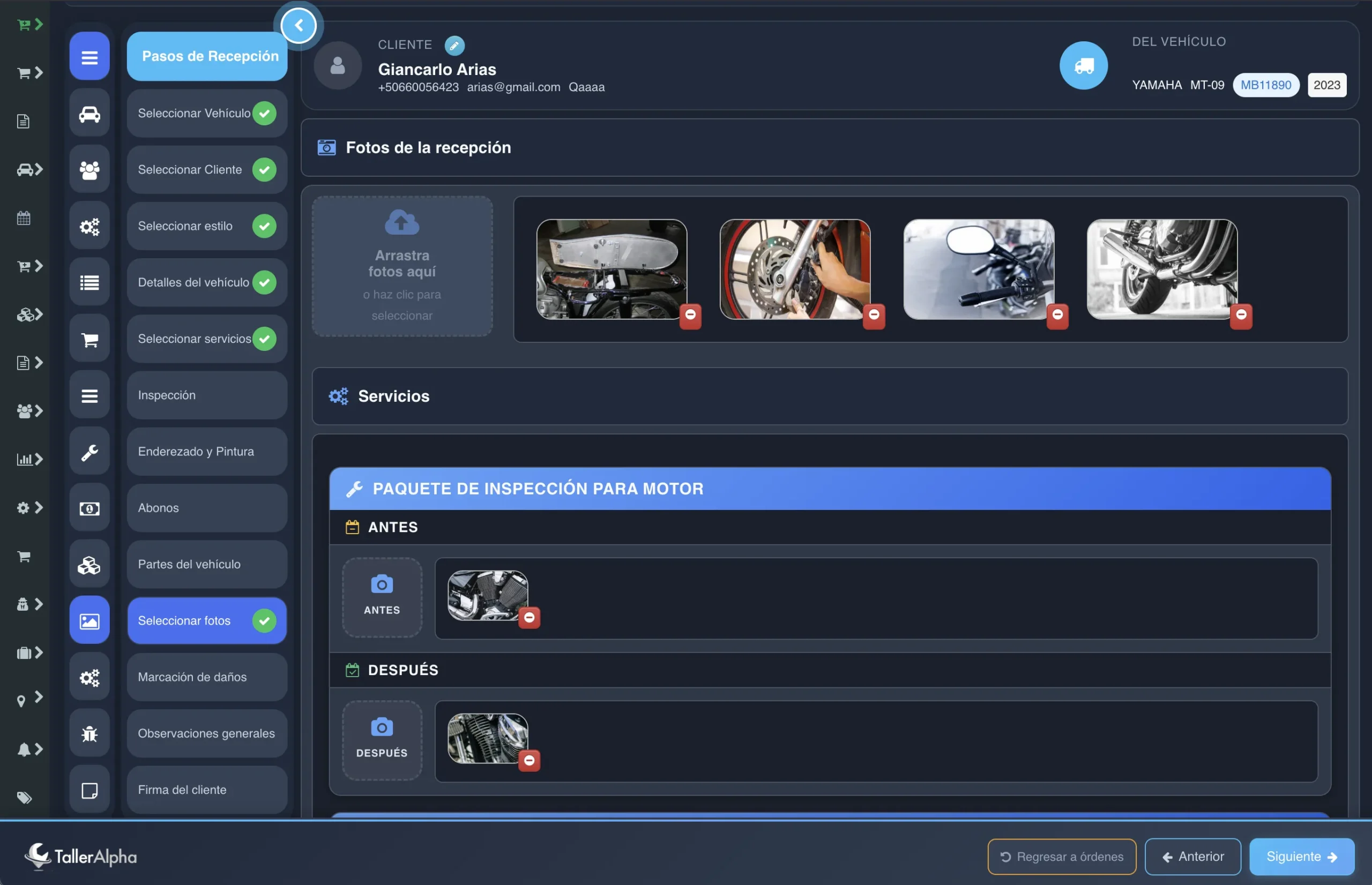 Paso 12: Adjuntar fotografías del estado de la moto