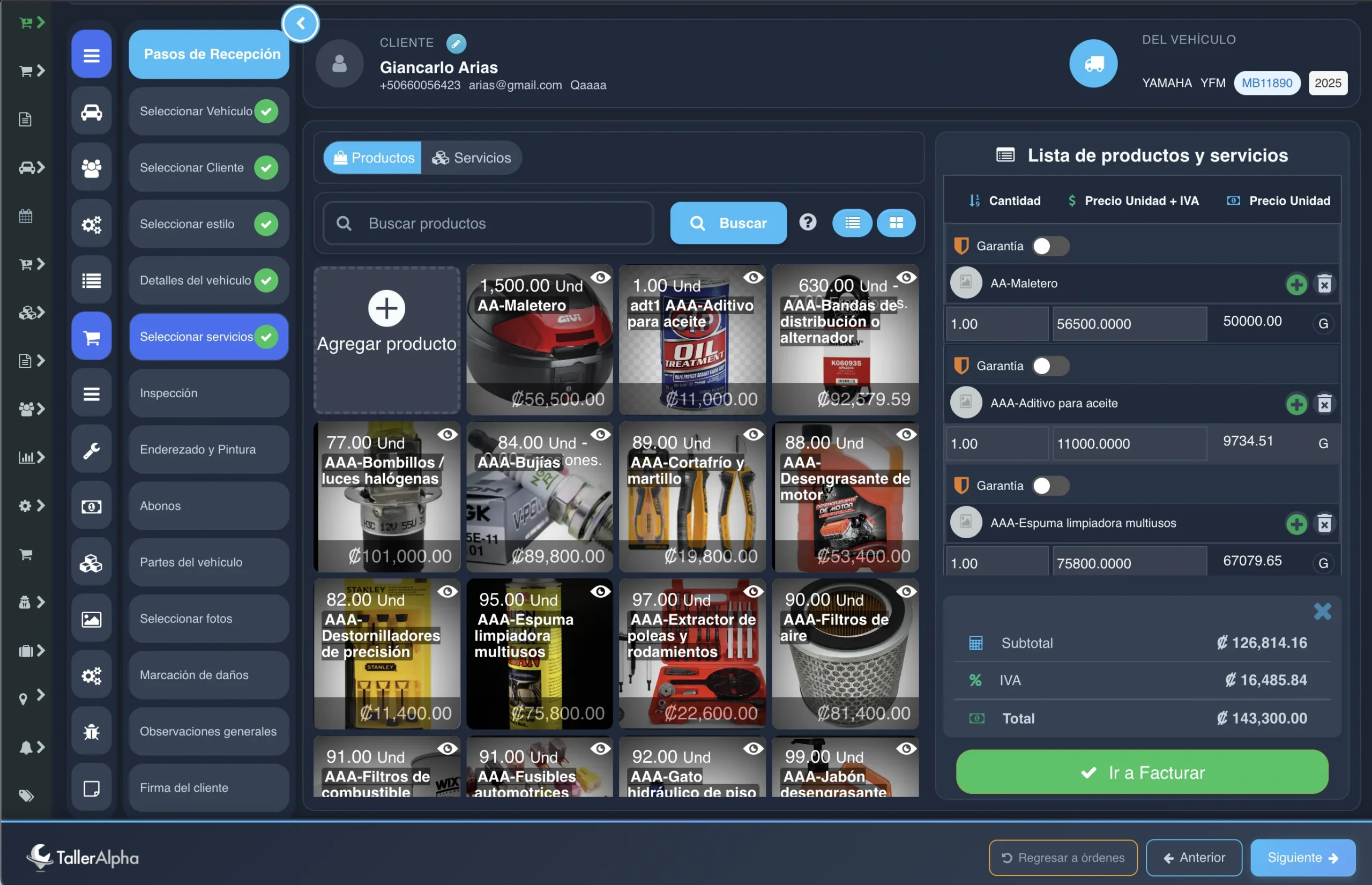 Paso 6: Añadir productos y servicios a la orden