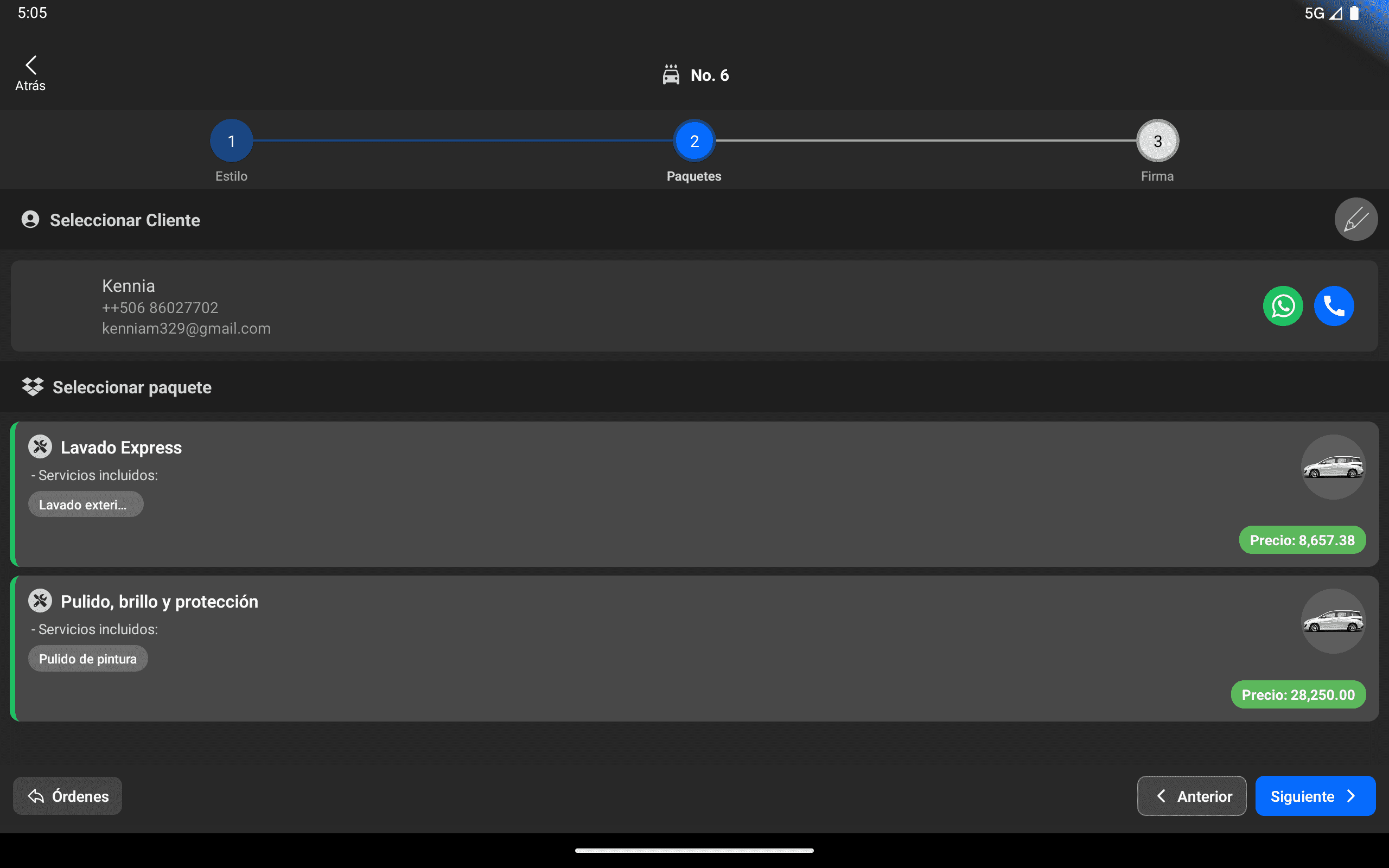 Paso 4: Elegir el Servicio de Lavado
