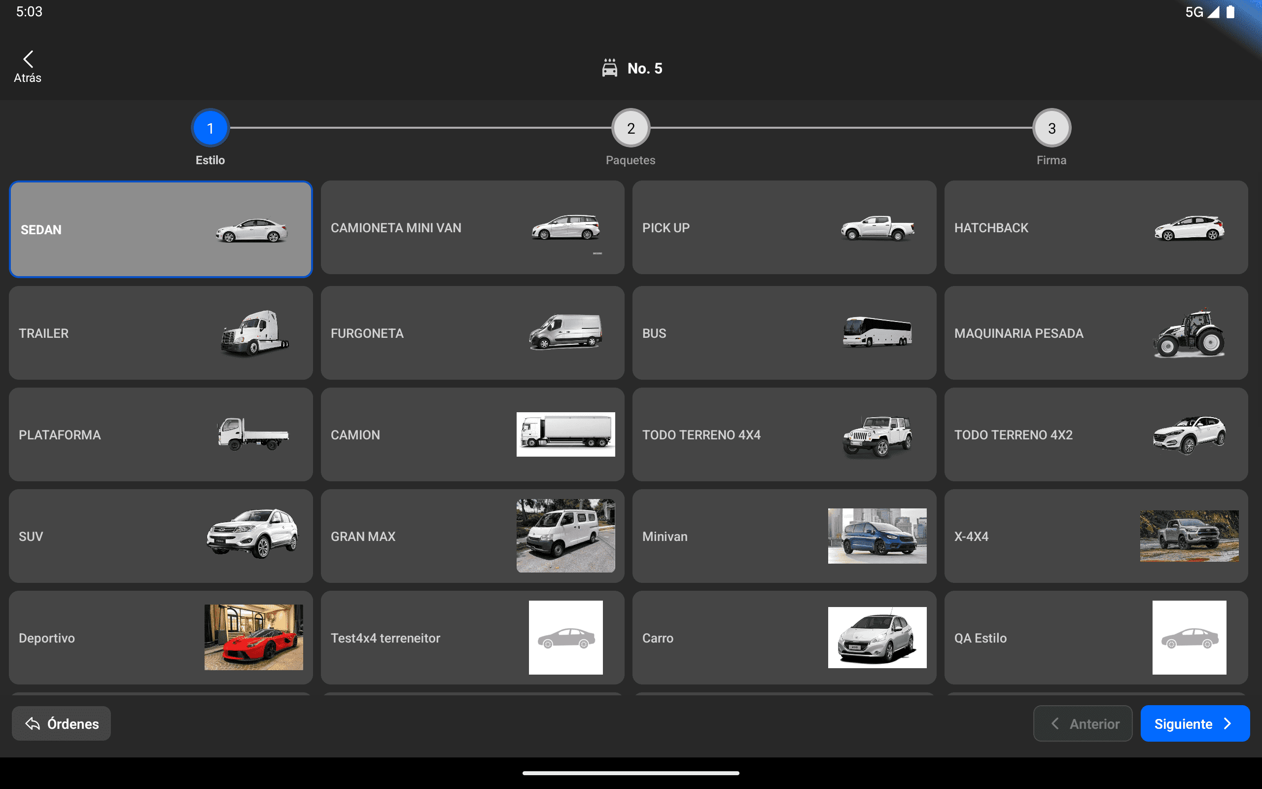 Paso 3: Seleccionar Estilo de Carrocería