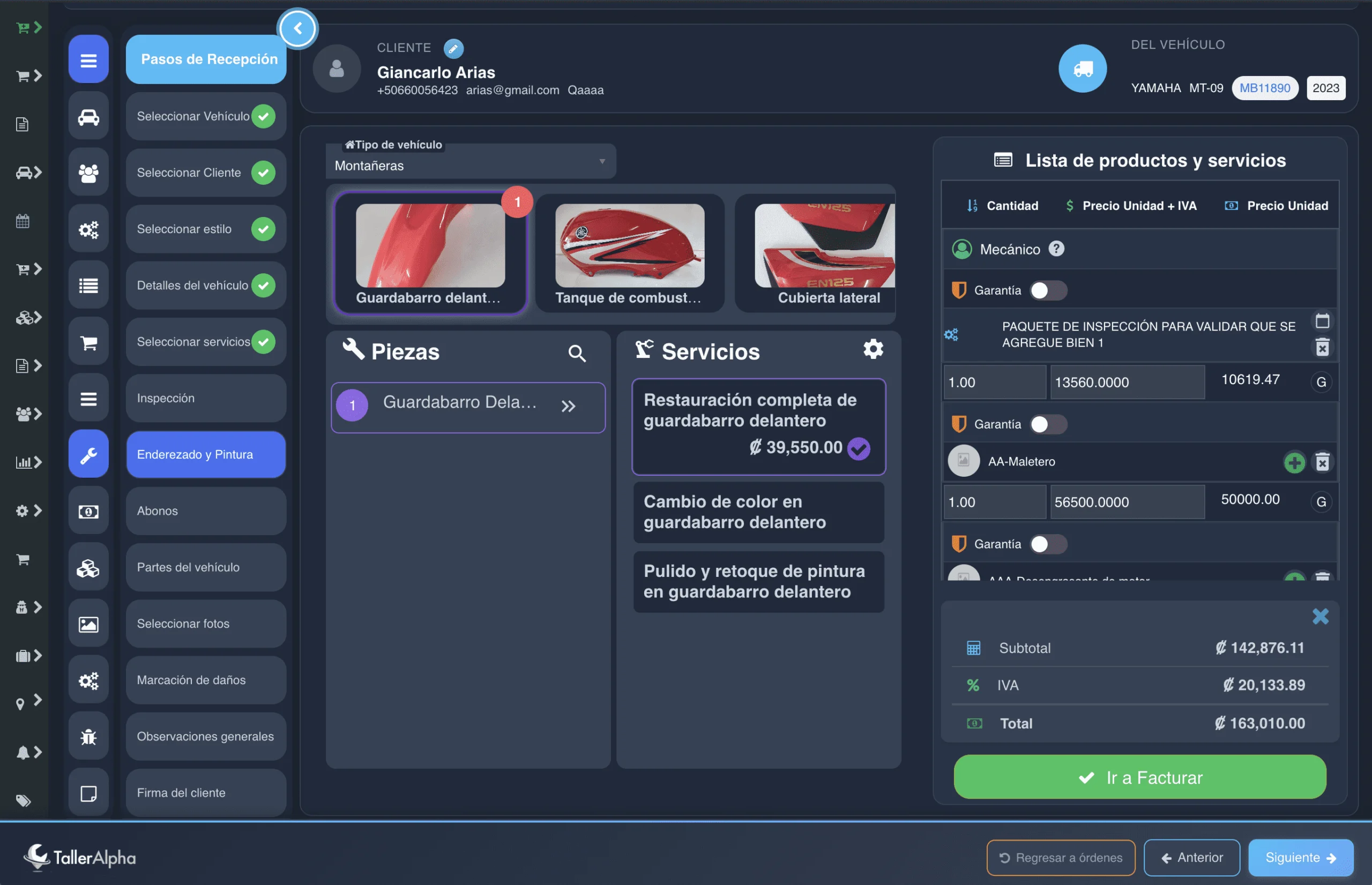 Paso 8: Especificar trabajos de enderezado y pintura