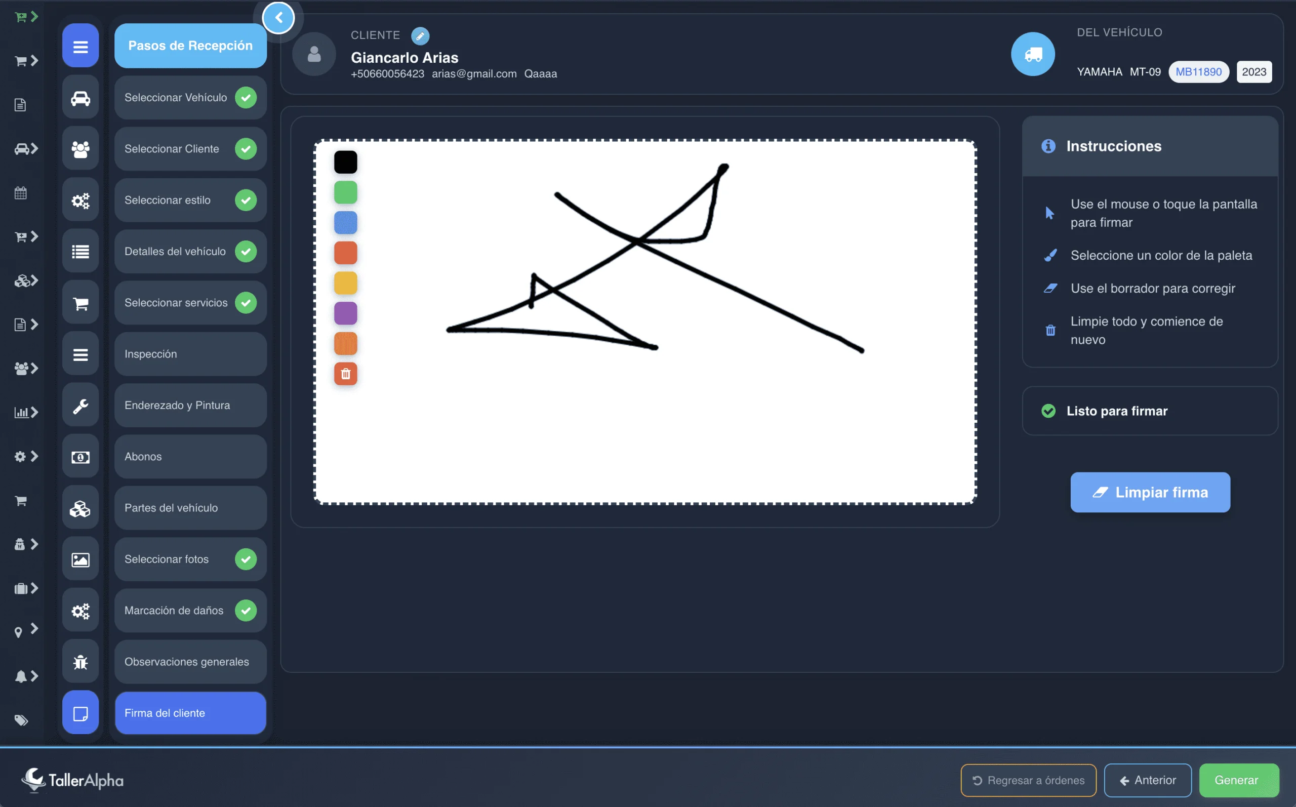 Paso 14: Capturar la firma digital del cliente para autorización