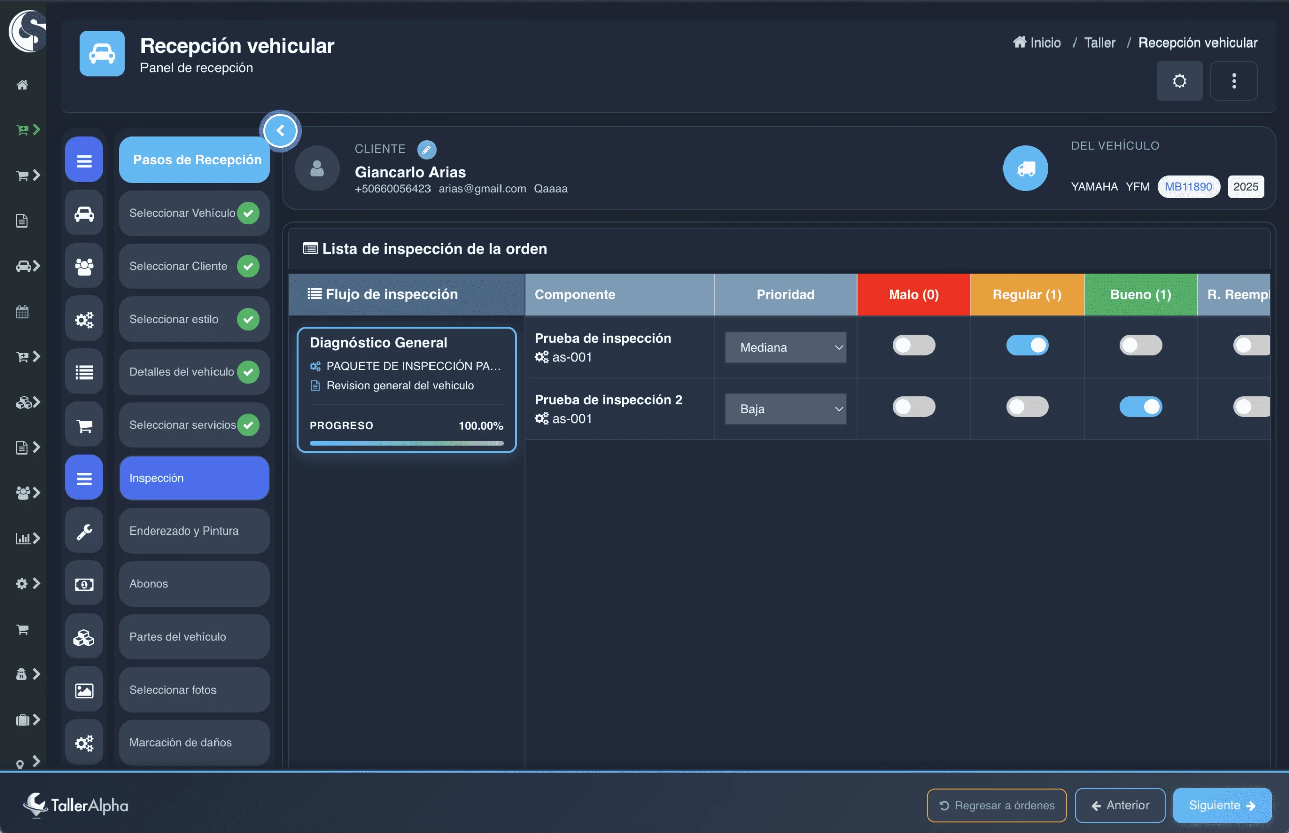 Paso 7: Realizar la inspección de puntos clave de la moto