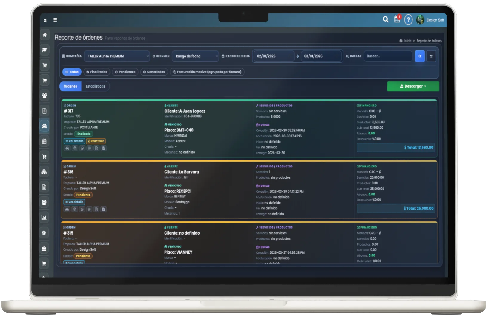 Visualización del Reporte de Órdenes