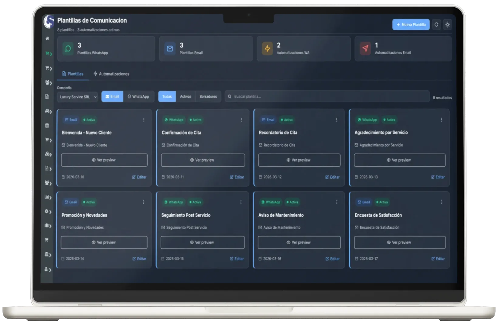 Plantillas de comunicación automatizada por WhatsApp y Email en CRM