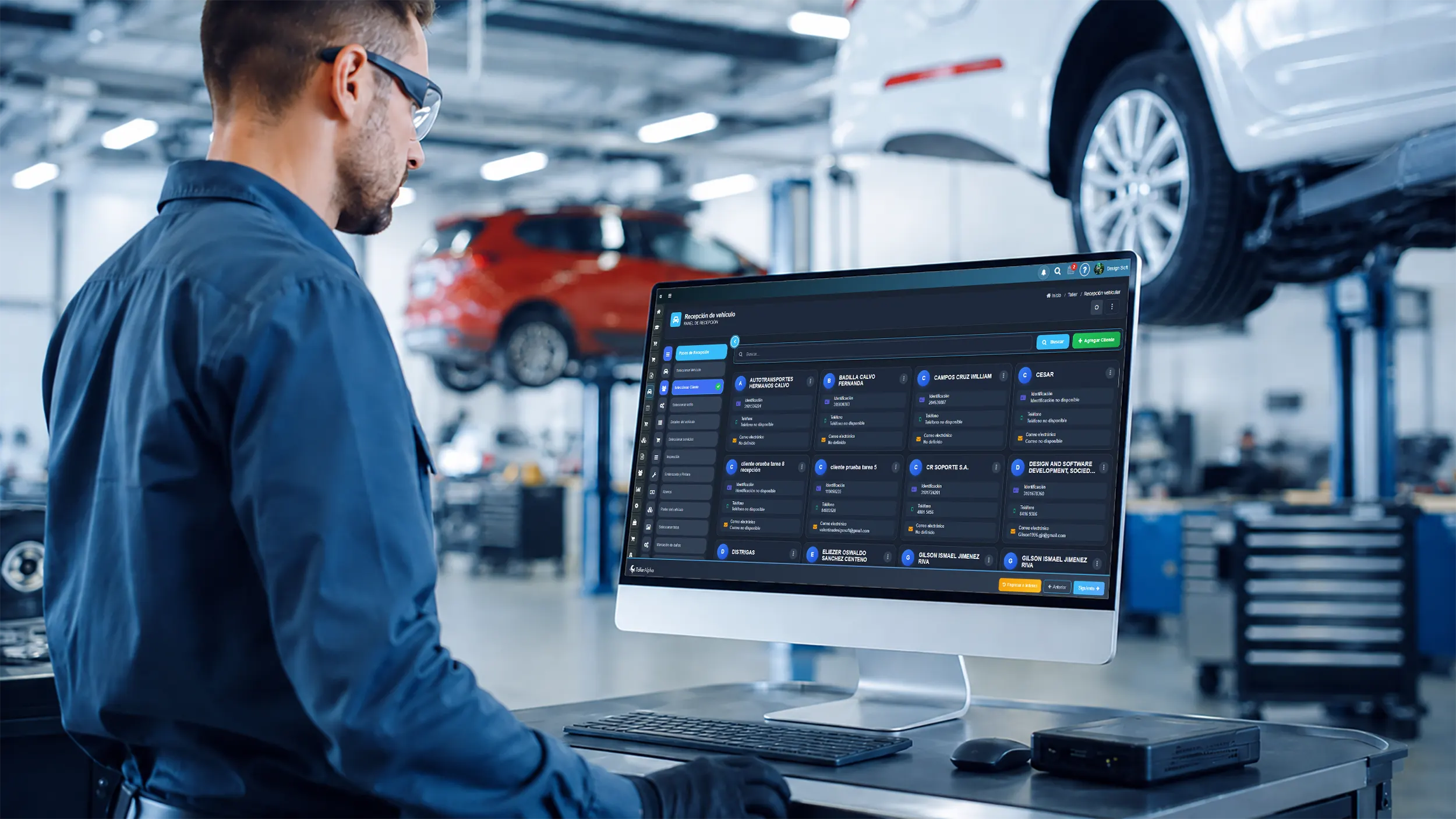 Selección y creación de clientes en el software de taller