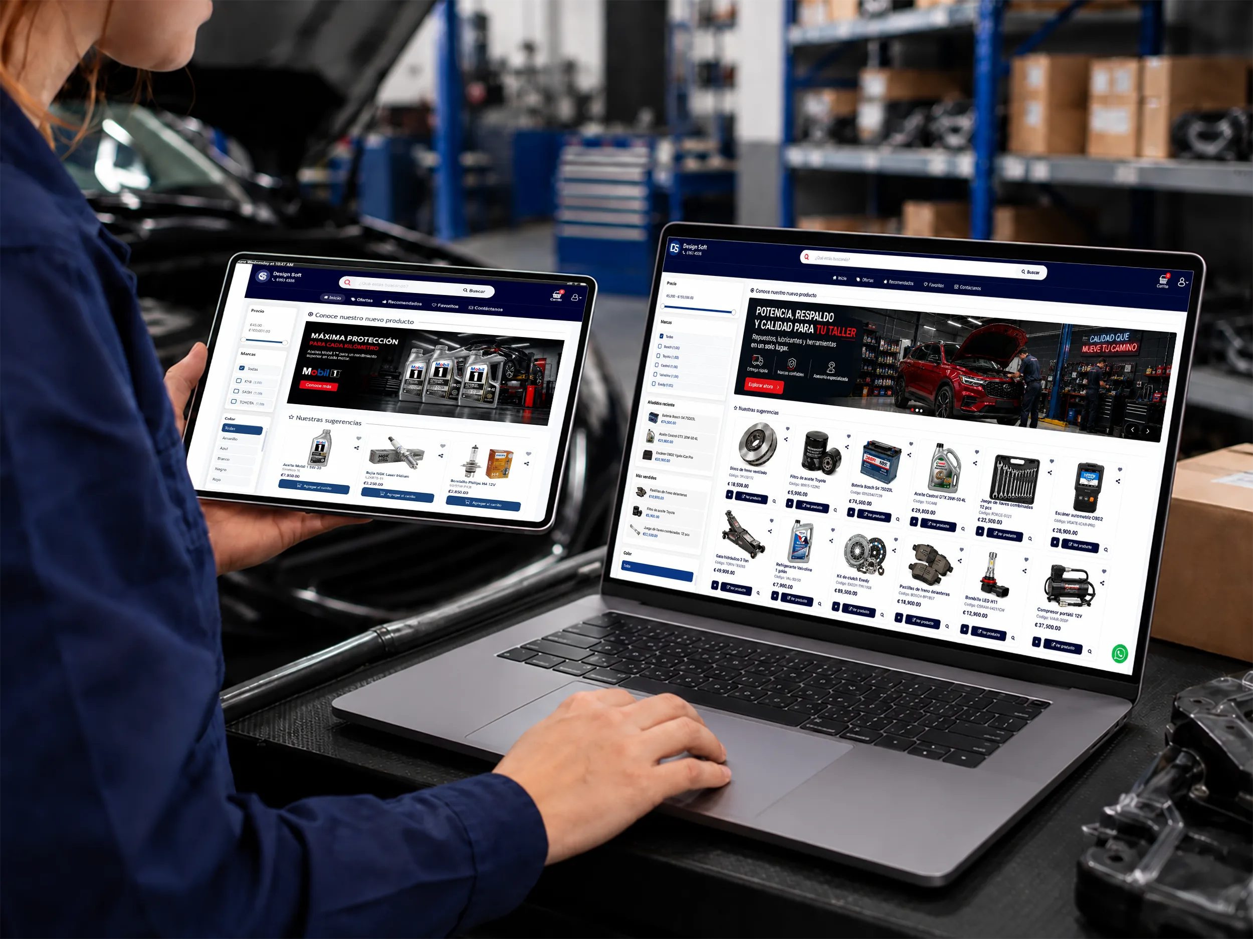 Tienda en línea para talleres en tablet y escritorio